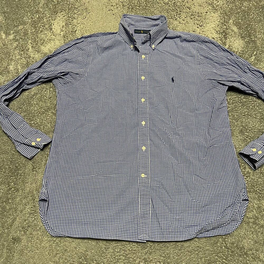 Ralph Lauren Shirt Mens 16.5 Blue Check Plaid Long Sleeve Button Pony